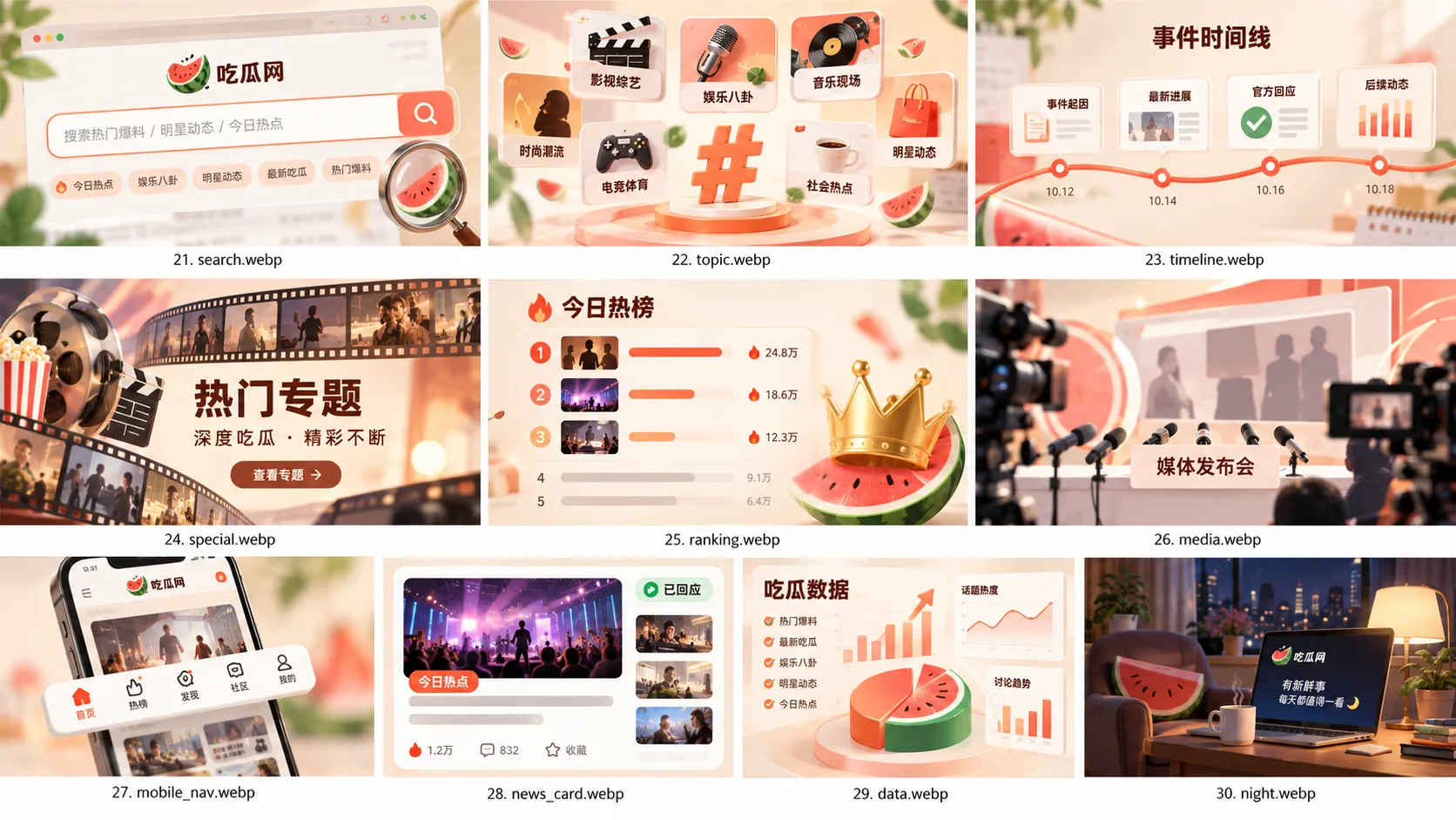 吃瓜网 APP跨频道搜索界面
